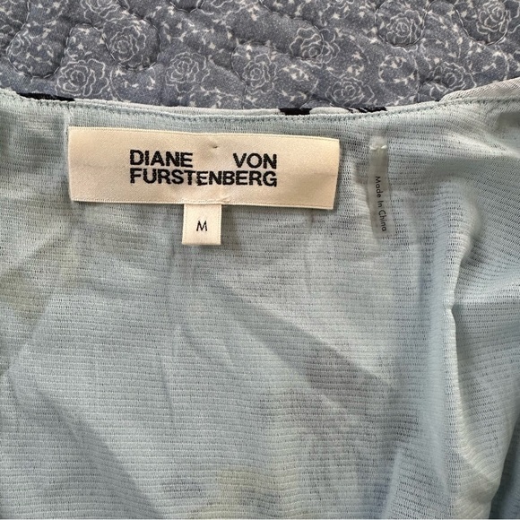 Diane Von Furstenberg Nala Dress Blue & Yellow Floral Babydoll Short Sleeve Sz M - Picture 10 of 13